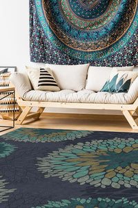 Floral Medallion Navy Rug