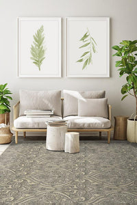 Lacis Damask Black & Ivory Rug